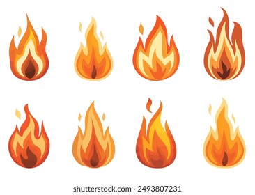 Cartoon flame set. Fire flame icon set long and short tongues of flame of different sizes and shapes vector illustration.