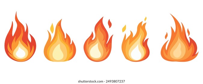 Cartoon flame set. Fire flame icon set long and short tongues of flame of different sizes and shapes vector illustration.