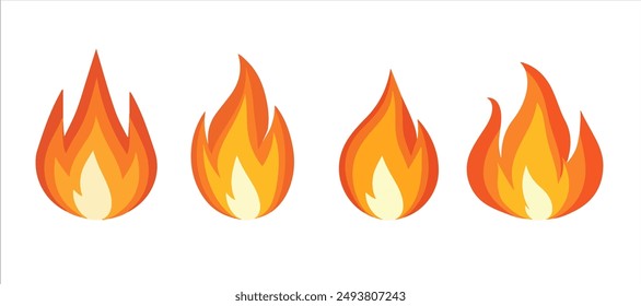 Cartoon flame set. Fire flame icon set long and short tongues of flame of different sizes and shapes vector illustration.