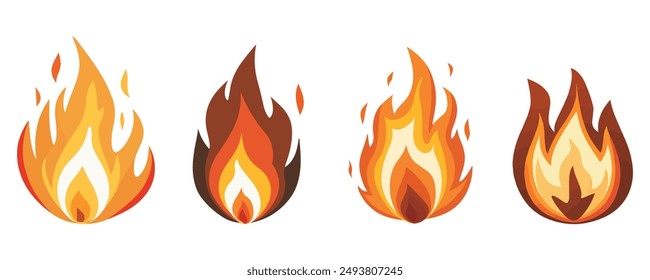 Cartoon flame set. Fire flame icon set long and short tongues of flame of different sizes and shapes vector illustration.