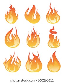 Cartoon flame set. Vector illustration of fire flaming