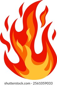 Cartoon flames blazing in vibrant red and orange hues create a striking fire effect against a clean white background, capturing the intensity and energy of burning flames