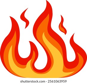 Cartoon flames are burning brightly with red and orange colors creating a warm and inviting atmosphere, ideal for representing concepts related to fire, heat, energy, and passion