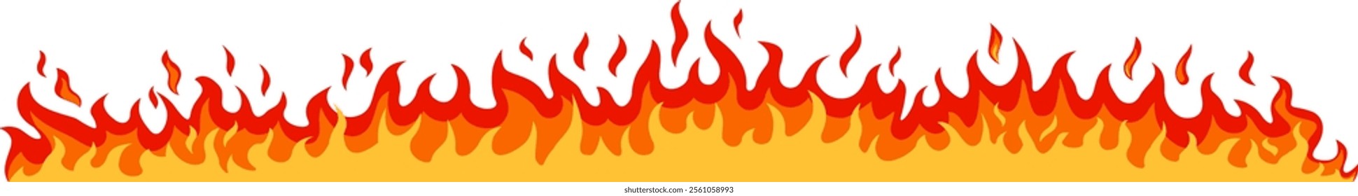 Cartoon flames creating a horizontal banner with a white background, ideal for representing concepts related to fire, heat, energy, and passion