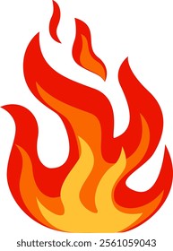 Cartoon flames are rising, creating a vibrant and energetic visual with a gradient of red and orange hues against a clean white backdrop, ideal for representing concepts of heat, energy, or passion