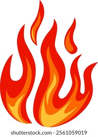 Cartoon flames rising with a stylized design, featuring shades of red and orange, creating a visual representation of heat and energy against a clean white backdrop