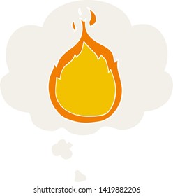cartoon flames with thought bubble in retro style