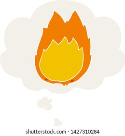cartoon flames with thought bubble in retro style