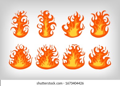 cartoon flames vector set, red and orange