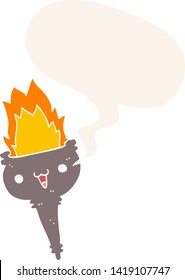 cartoon flaming chalice with speech bubble in retro style