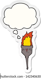 cartoon flaming chalice with thought bubble as a printed sticker