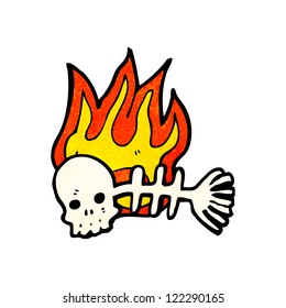 cartoon flaming fish bones