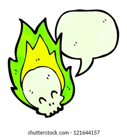 cartoon flaming green skull