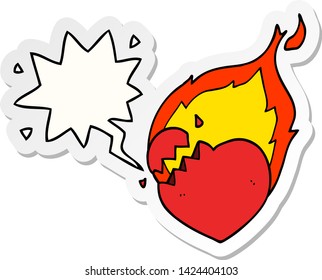 cartoon flaming heart with speech bubble sticker