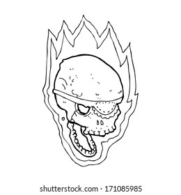 cartoon flaming pirate skull