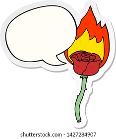 cartoon flaming rose with speech bubble sticker