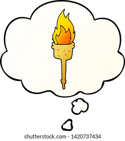 cartoon flaming torch with thought bubble in smooth gradient style