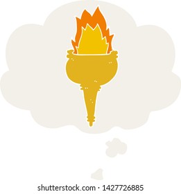 cartoon flaming torch with thought bubble in retro style