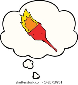 cartoon flaming torch with thought bubble