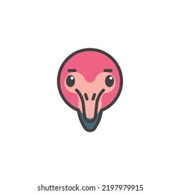 Cartoon flamingo face filled outline icon, line vector sign, linear colorful pictogram isolated on white. Symbol, logo illustration. Vector graphics