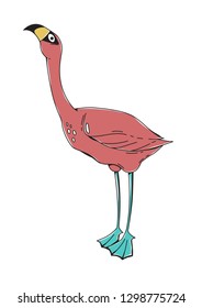 Cartoon flamingo isolated on a white background. Original character. Vector illustration. can be used as stickers, prints, etc.