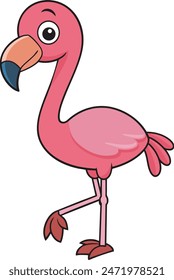 Cartoon flamingo on white background