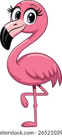 Cartoon flamingo cor rosa de pé em uma perna bonito isolado com background.eps