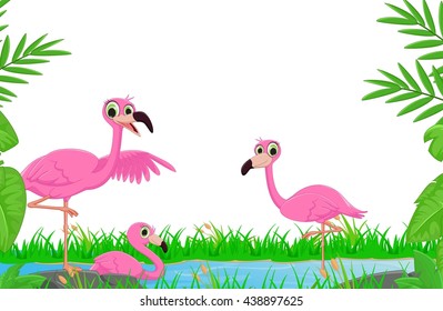 cartoon flamingo in river