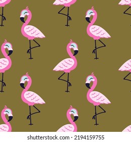 Cartoon flamingo seamless vector illustration pattern background. Design for use backdrop wallpaper all over fabric print and others. Wild animals backdrop design easy edit and customizable