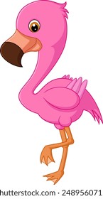 Cartoon Flamingo Standing on One Leg of illustration of illustration