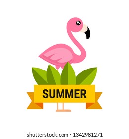 cartoon flamingo vector label
