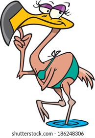 cartoon flamingo wearing a bikini