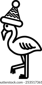 A cartoon flamingo wearing a Santa hat