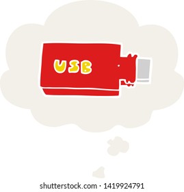cartoon flash drive with thought bubble in retro style