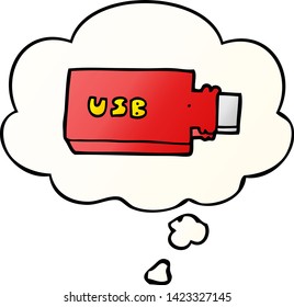 cartoon flash drive with thought bubble in smooth gradient style