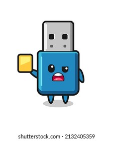 Cartoon-Flash-Laufwerk USB-Charakter als Fußball-Schiedsrichter mit einer gelben Karte , süße Stil Design für T-Shirt, Aufkleber, Logo-Element