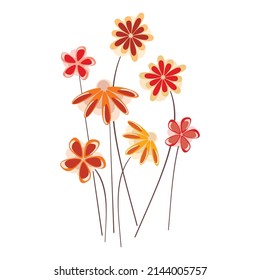 Cartoon flat abstract bunch of flowers vector isolated on white. Bright colored illustration. Floral design element for print, background, banner or card.