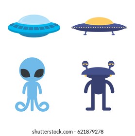 cartoon flat Alien icon spaceship