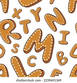 Cartoon flat alphabet cookie Xmas seamless pattern