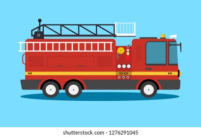 Cartoon flat American Firetruck car vector illustration emergency vehicle - Vector