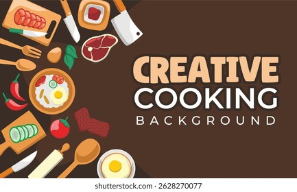 cartoon flat background with utensil theme