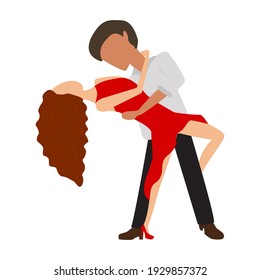 Cartoon flat beatiful couple dancing the tango . Can be used for stiker, notebook, banner, card, poster and any design. Vector Illustration