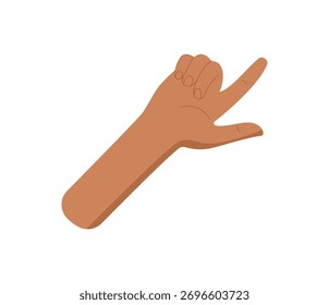 Mano plana de dibujos animados negros con los dedos levantados que muestran la etiqueta engomada número dos. La palma desnuda muestra un gesto común para 2. El estilo visual es simple y mínimo, centrándose en la anatomía humana y el conteo