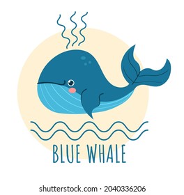 Cartoon flat blue whale logo vector illustration