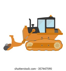 cartoon flat bulldozer vector industry transportation illustration