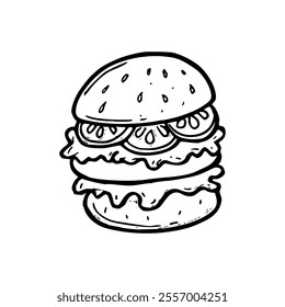 cartoon flat burger for coloring page