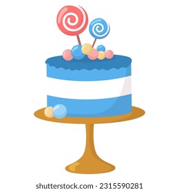 Torta llana de caricatura aislada de fondo blanco. Elemento feliz de cumpleaños para tarjeta de saludo, banner, logotipo. Ilustración vectorial.