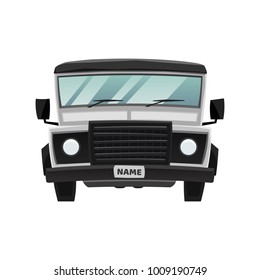 Cartoon flat car vector illustration. Vehicle for delivery, transportation, adventure, safari. Logo or icon of auto