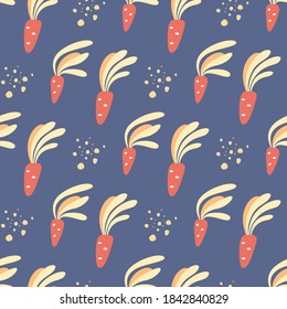 Cartoon flat Carrot seamless pattern on blue background