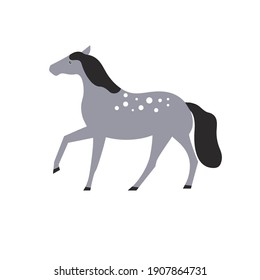 Cartoon flat character grey horse with spots isolated on white background. Vector illustration